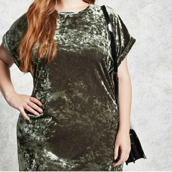 Forever 21 Dresses & Skirts - Forever 21 Plus Crushed Velvet T-shirt Dress green